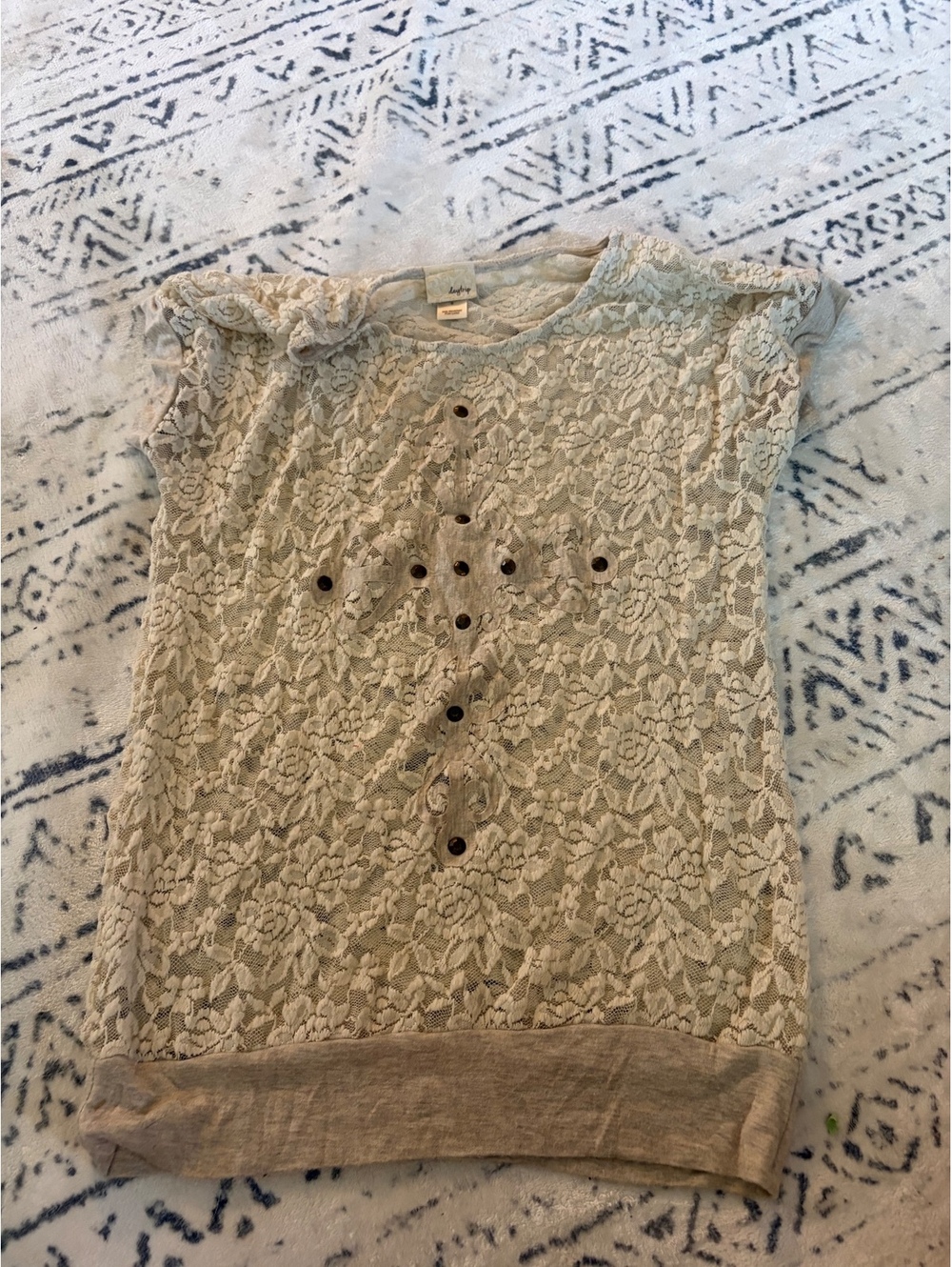 Daytrip Beige Lace Top with Button Detailing